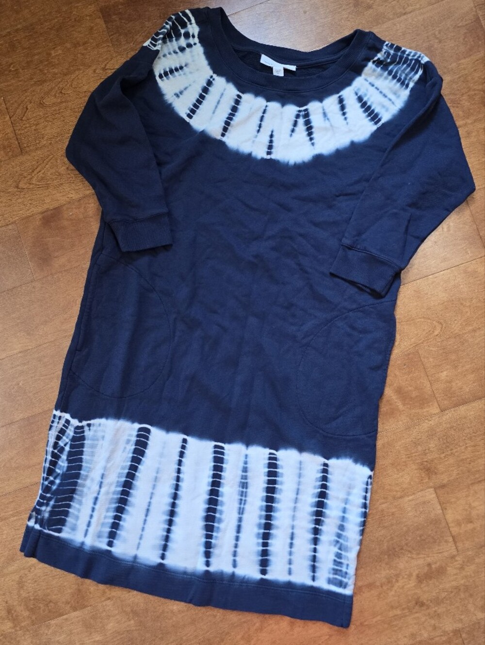 Pure Jill J Jill 3/4 Sleeve Blue/White Tie Dye Sweatshirt Dress Women’s size xs